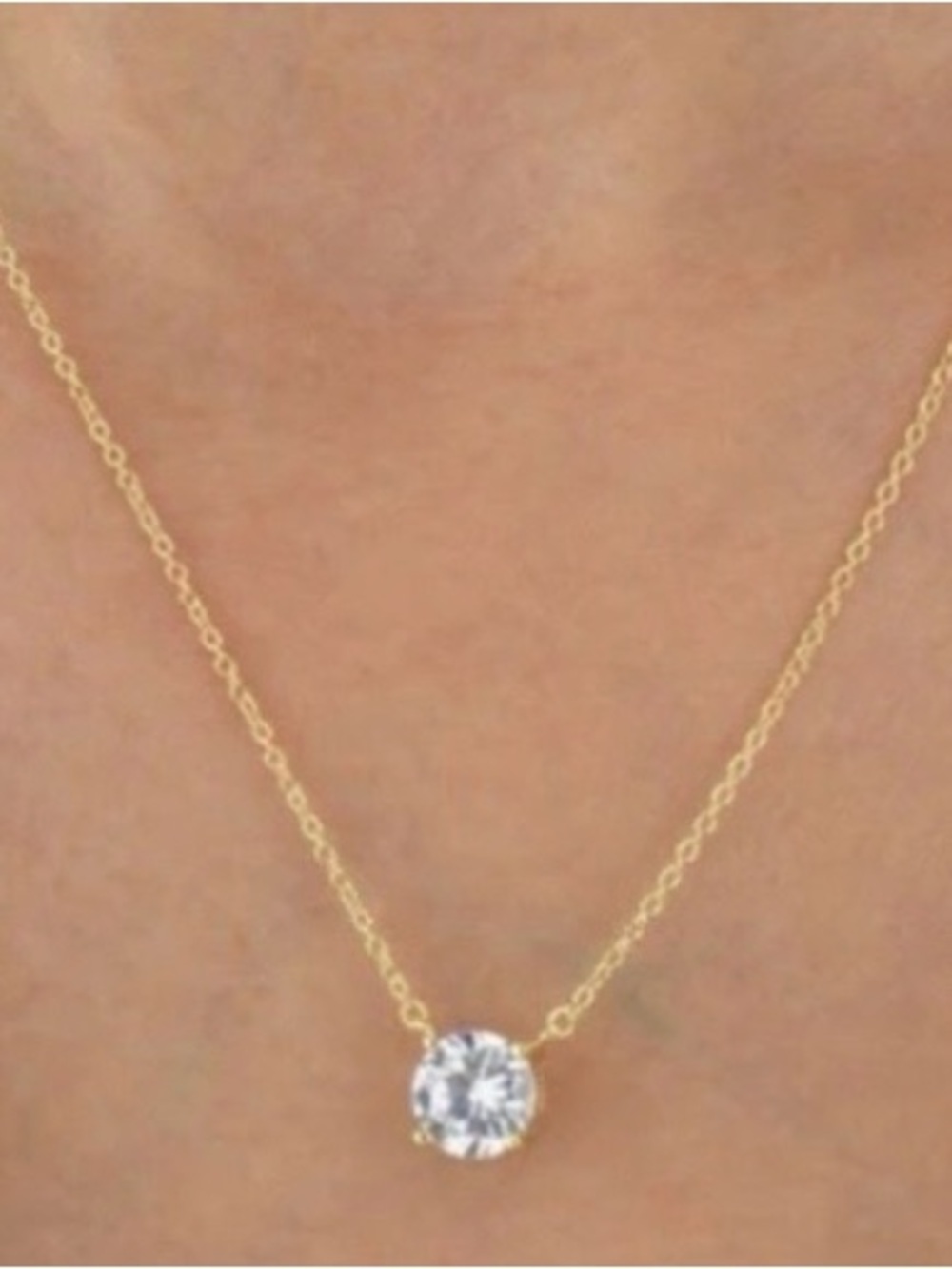 “Juliette” Gold Solitaire Pendant Necklace with Clear CZ Stone
